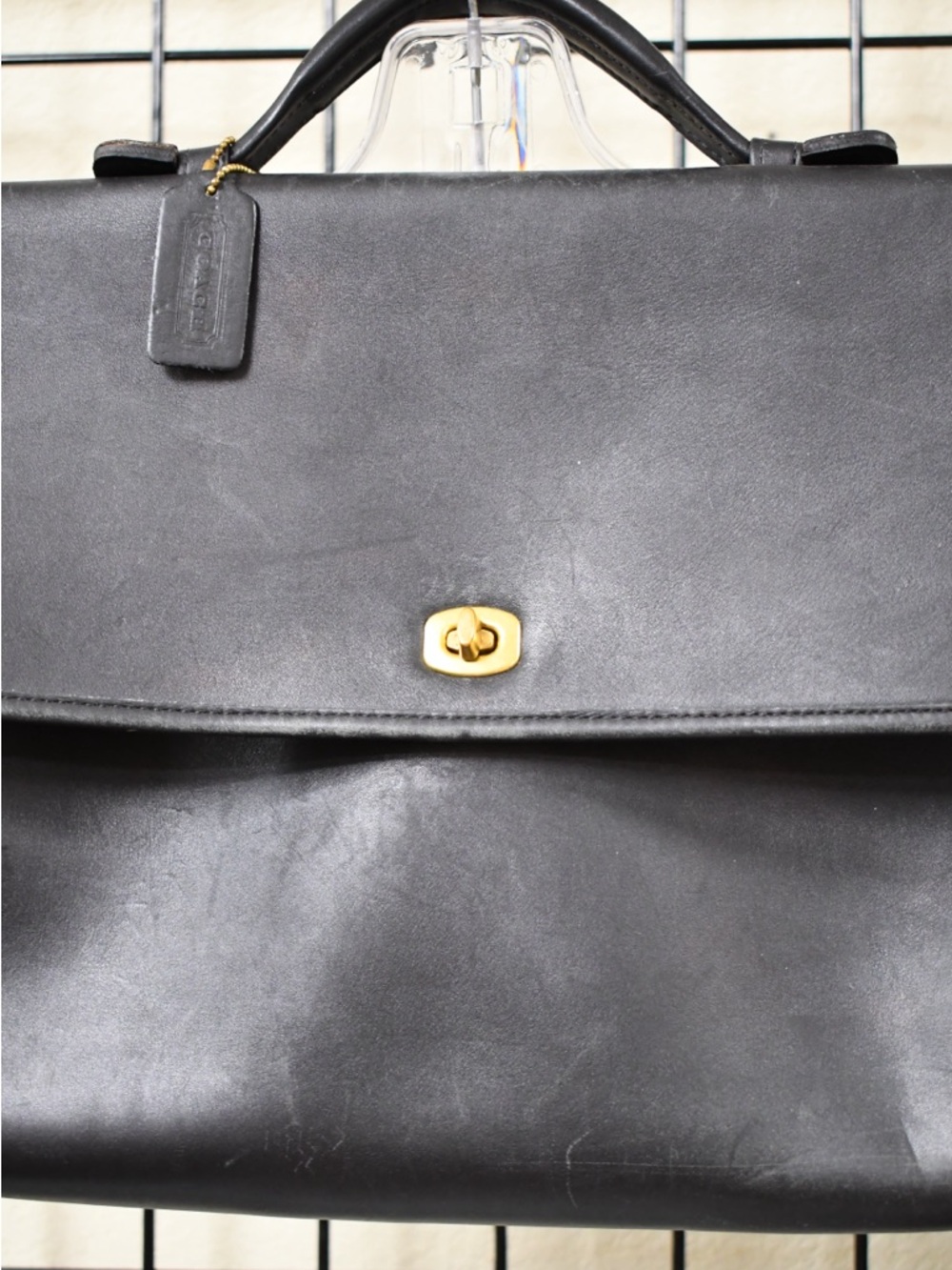 Coach Black Leather Briefcase with Gold Tone Lock & Hinges Vintage - Picture 6 of 8